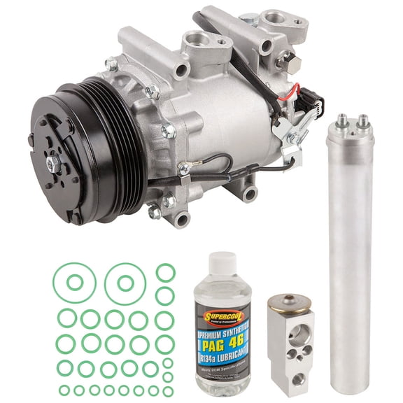 AC Compressor & A/C Kit For Honda Fit 2009 2010 2011 2012 2013 - Includes Drier Filter, Expansion Valve, Oil & O-Rings - BuyAutoParts