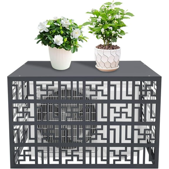 AC Cover Outdoor Condenser Protective Cover Sturdy Aluminum, Air Conditioner Fence, Outdoor Condenser Protective Cover, AC Privacy Screen (Charcoal Grey, 110 * 55 * 80cm)