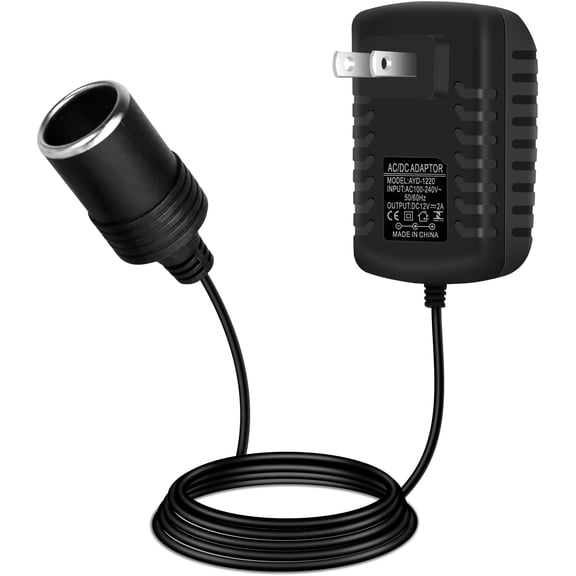 AC to DC 12V 2A 24W Car Cigarette Lighter Socket Power Adapter, 110-240V Wall Plug to 12V DC Converter for Dash Cam, Car MP3 Player, Bluetooth FM Transmitter, Air Purifier (Black)