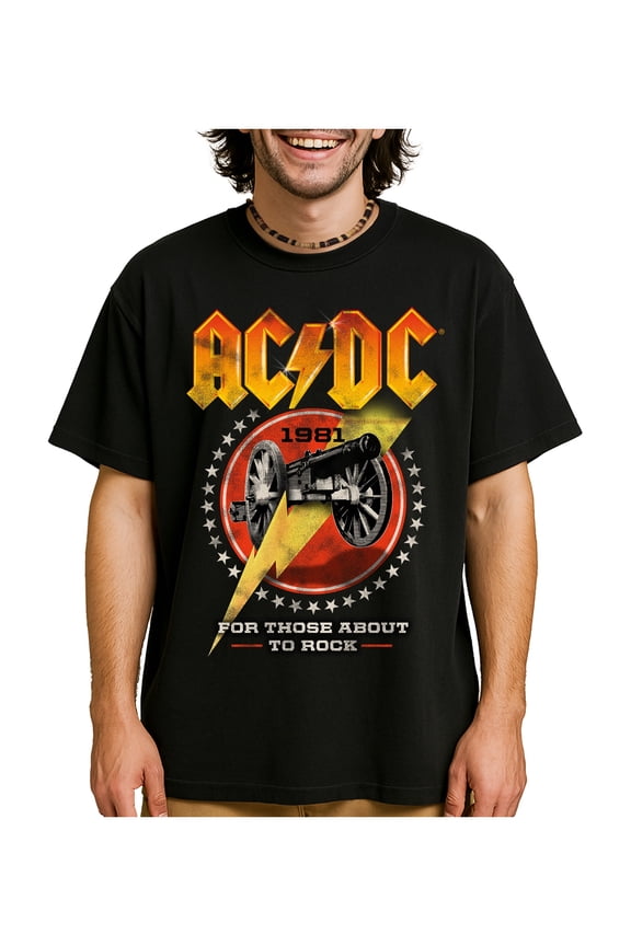 AC/DC 1981 Oversized T-Shirt For Those Unisex Oversized Graphic Heavyweight Tee Medium Black