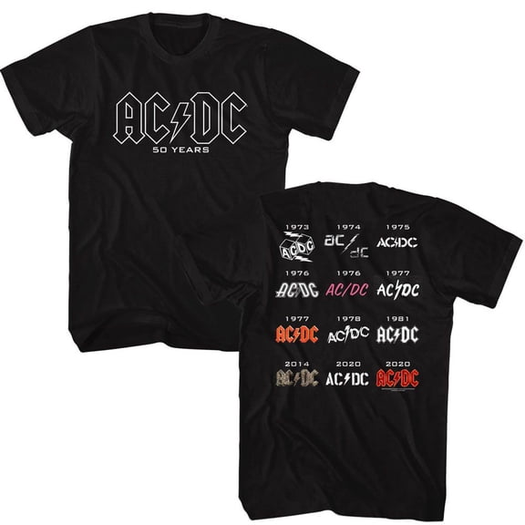 AC/DC 50 Years Logos Front Back Black Adult T-Shirt ***F&B*** L