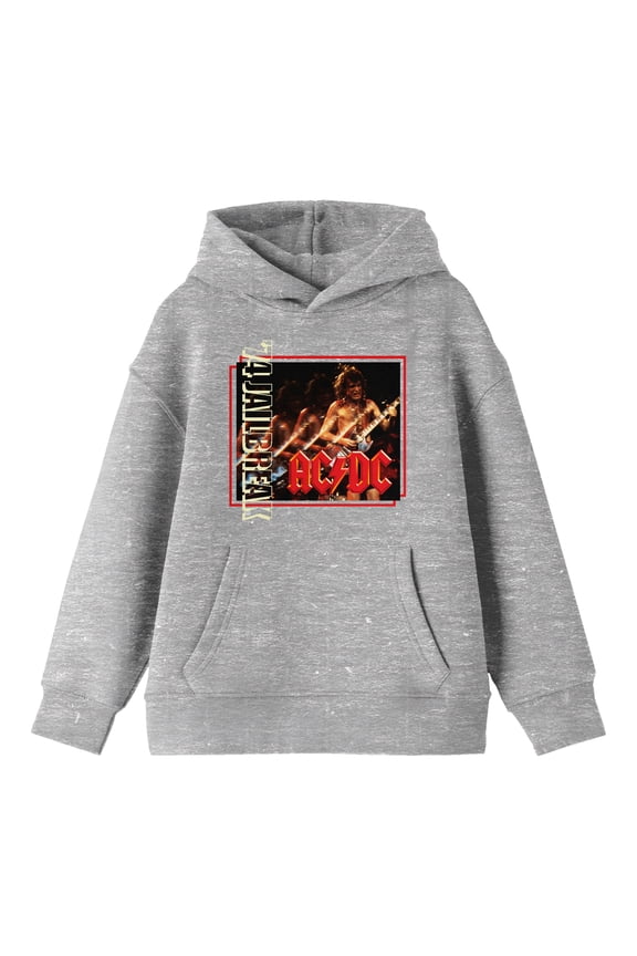 AC/DC '74 Jailbreak Album Cover Youth Heather Gray Graphic Hoodie-Large