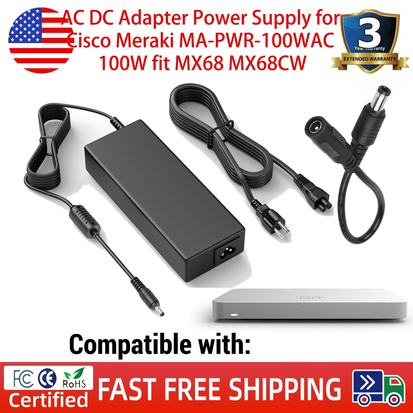 Meraki Mx95 Router Power Module AC DC Adapter Power Supply for Cisco Meraki MA-PWR-100WAC 100W fit MX68 ...