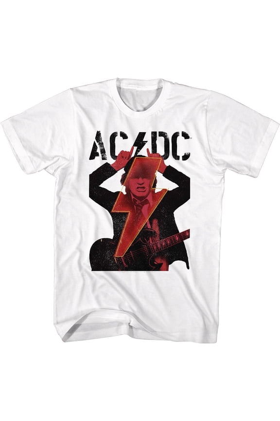 AC/DC Angus Horns and Bolt White Adult T-Shirt