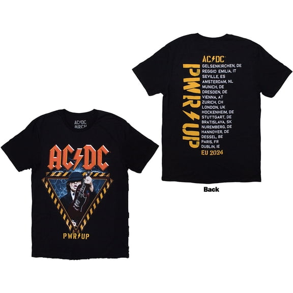 AC/DC Unisex T-Shirt Angus Triangle PWR-UP EU Tour '27 (Black) (Back Print & Ex-Tour)