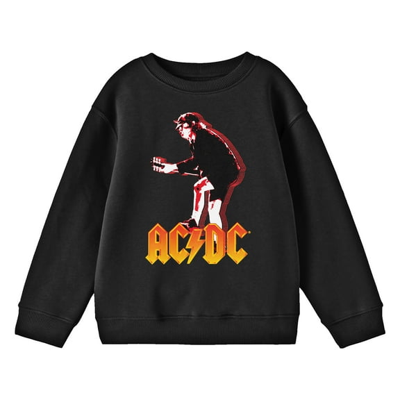 AC/DC Angus Young Playing Guitar Youth Black Graphic Youth Crew Neck Long Sleeve Tee-Medium