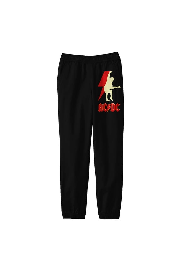 AC/DC Angus Young Red Silhouette Youth Black Graphic Sweatpants-Medium