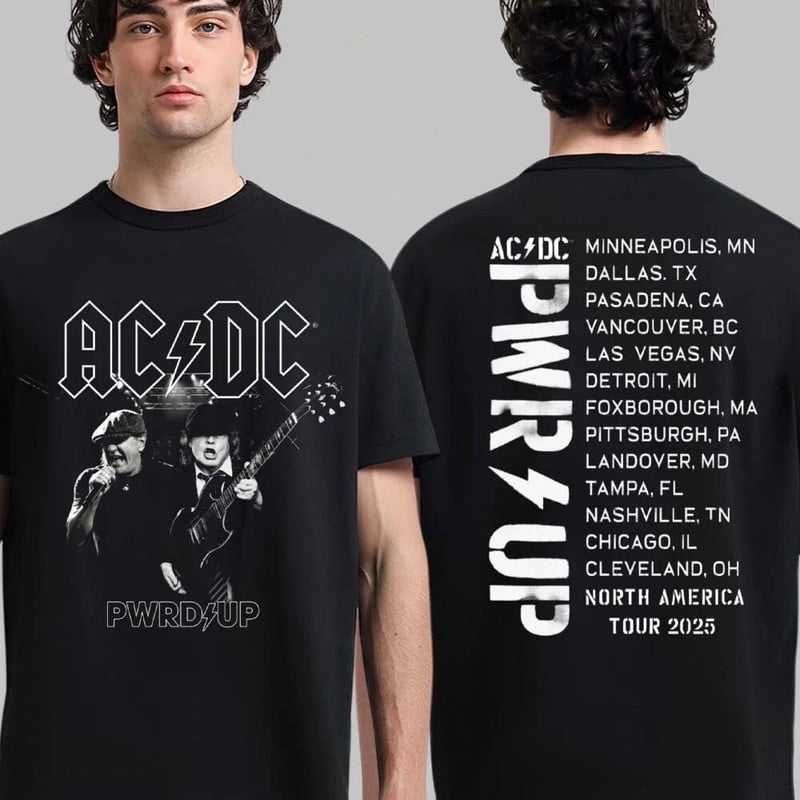 AC-DC Angus and Bryan PWR UP North America Tour 2025 Two Sides Unisex T ...