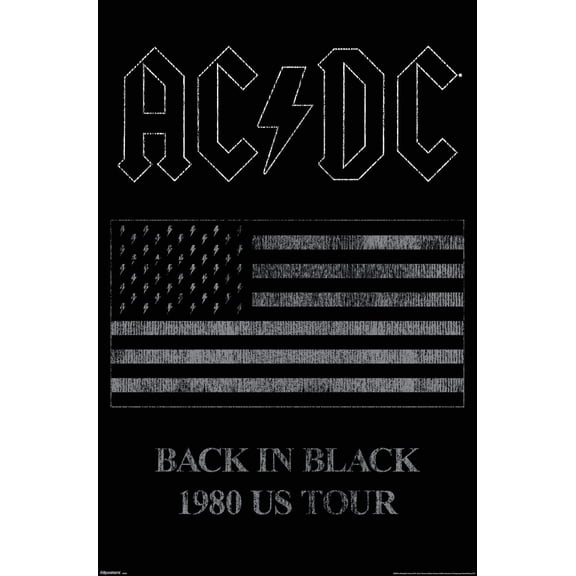 AC/DC: Back In Black - 1980 US Tour Flag Wall Poster, 14.725" x 22.375"