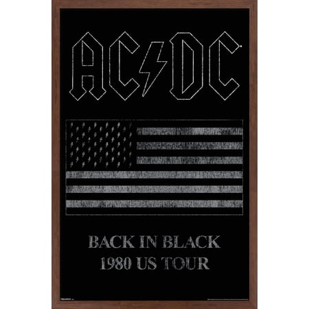 AC/DC: Back In Black - 1980 US Tour Flag Wall Poster, 22.375" x 34" Framed