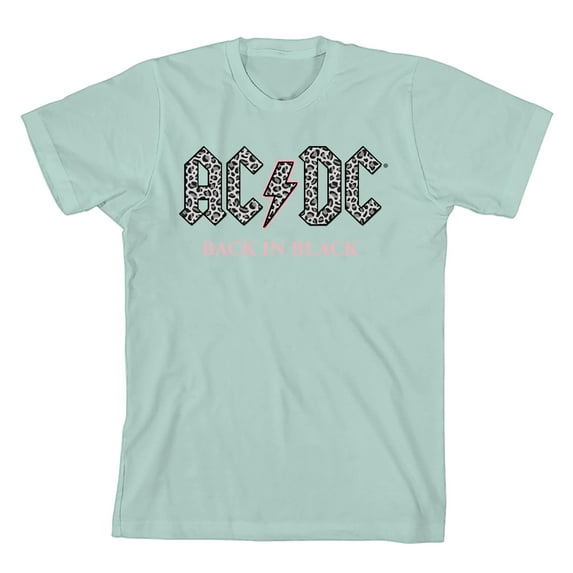 AC/DC Back In Black Gray Leopard Print Girl's Light Green Crew Neck Short Sleeve T-shirt-XL