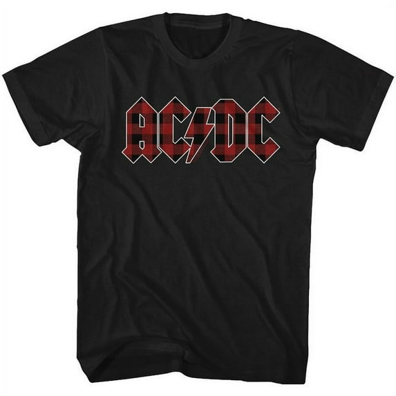 AC/DC Back In Plaid Black Adult T-Shirt Lt