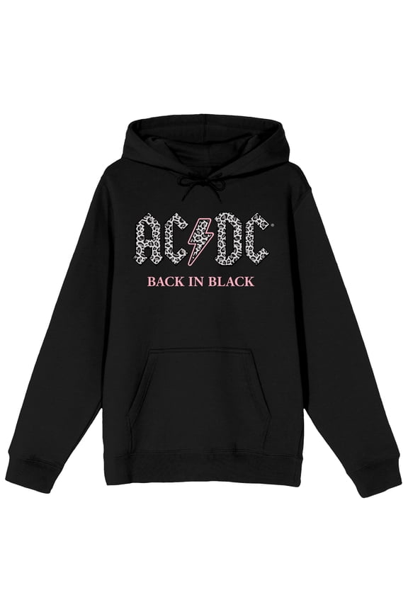AC/DC Back To Black Leopard Print Logo Men's Black Graphic Hoodie-3XL