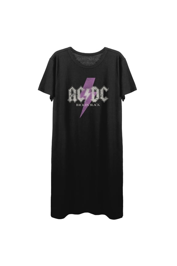 AC/DC Back To Black Purple Logo Women's Black T-Shirt Dress-Small