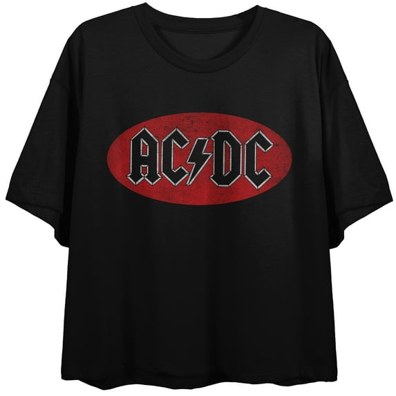 AC/DC Band Logo Women's Black Crew Neck Short Sleeve Crop Tee-Small ...