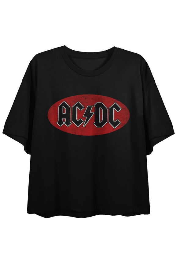 AC/DC Band Logo Women's Black Crew Neck Short Sleeve Crop Tee-Small