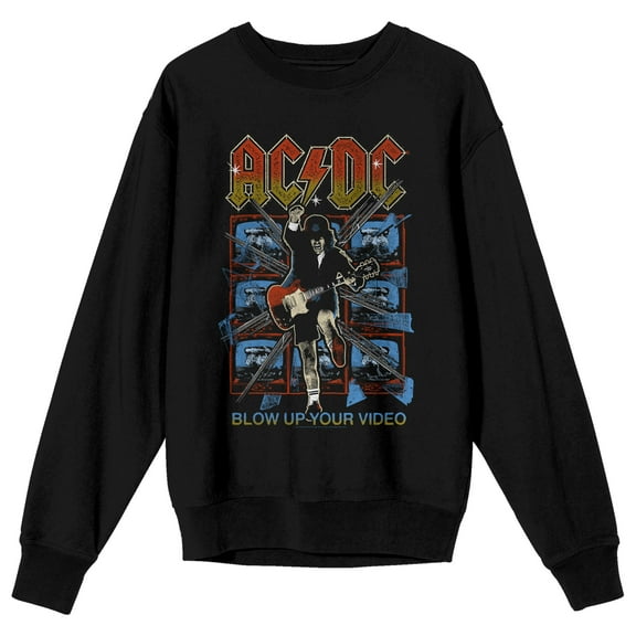 AC/DC Blow Up Your Video Adult Black Crew Neck Sweatshirt-Medium