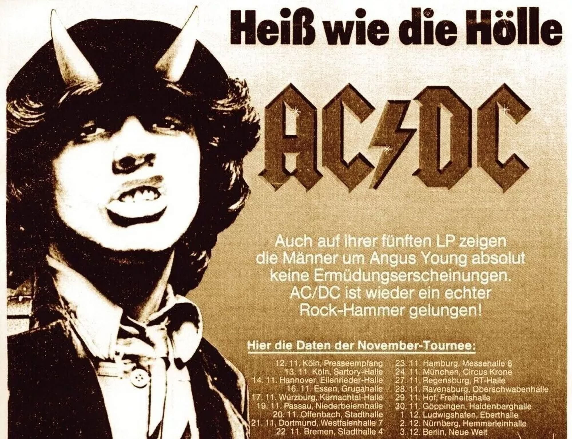 AC/DC CONCERT POSTER GERMANY 1979 REPRODUCTION IN ANGUS YOUNG 11 x 17 ...