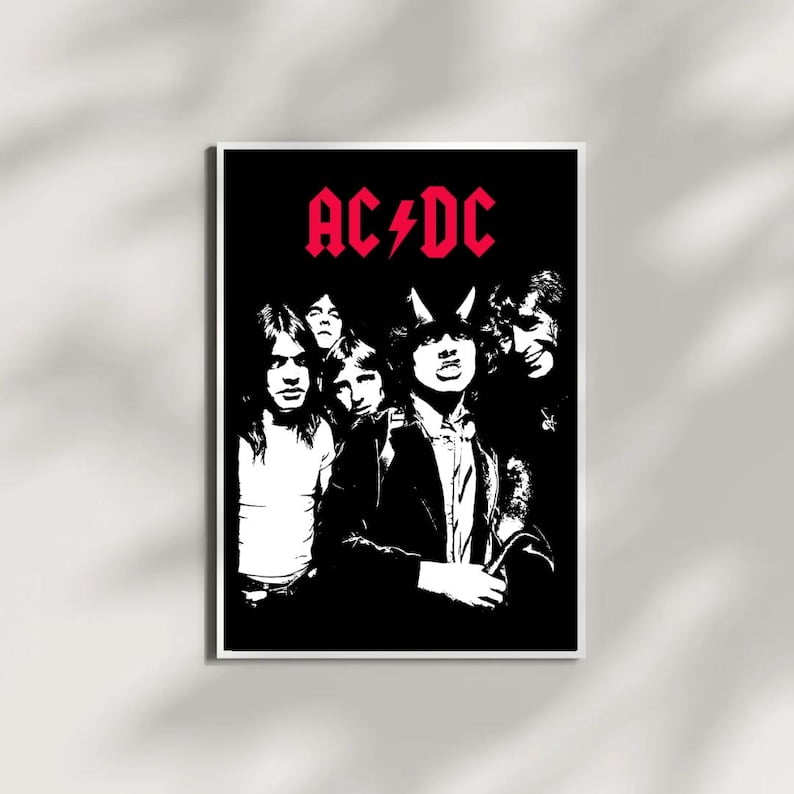 AC/DC Classic Rock Band Poster, Iconic Black and White Music Wall Art ...