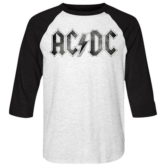 AC/DC Distressed Logo White/Black Adult Raglan Baseball T-Shirt