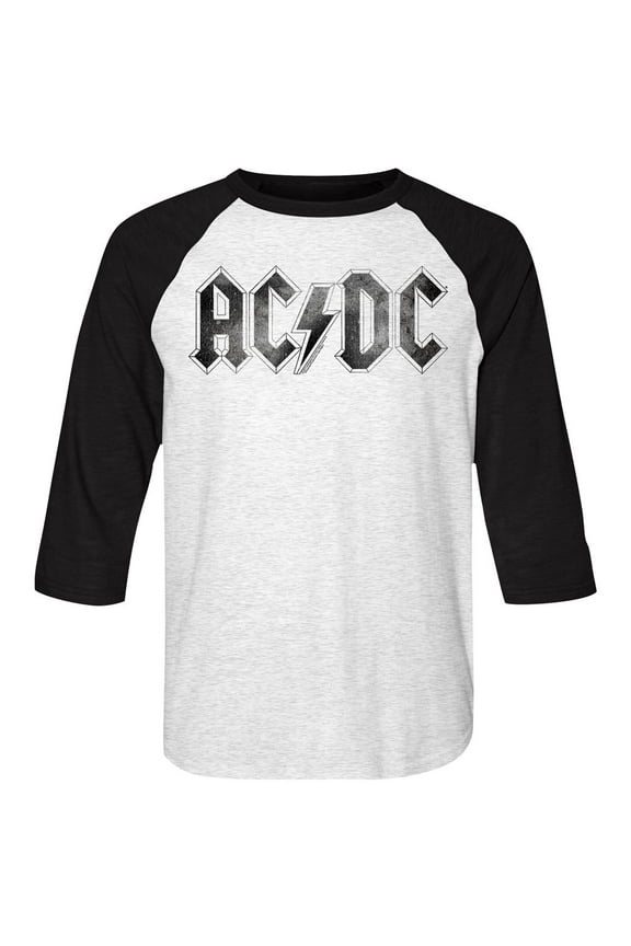 AC/DC Distressed Logo White/Black Adult Raglan Baseball T-Shirt