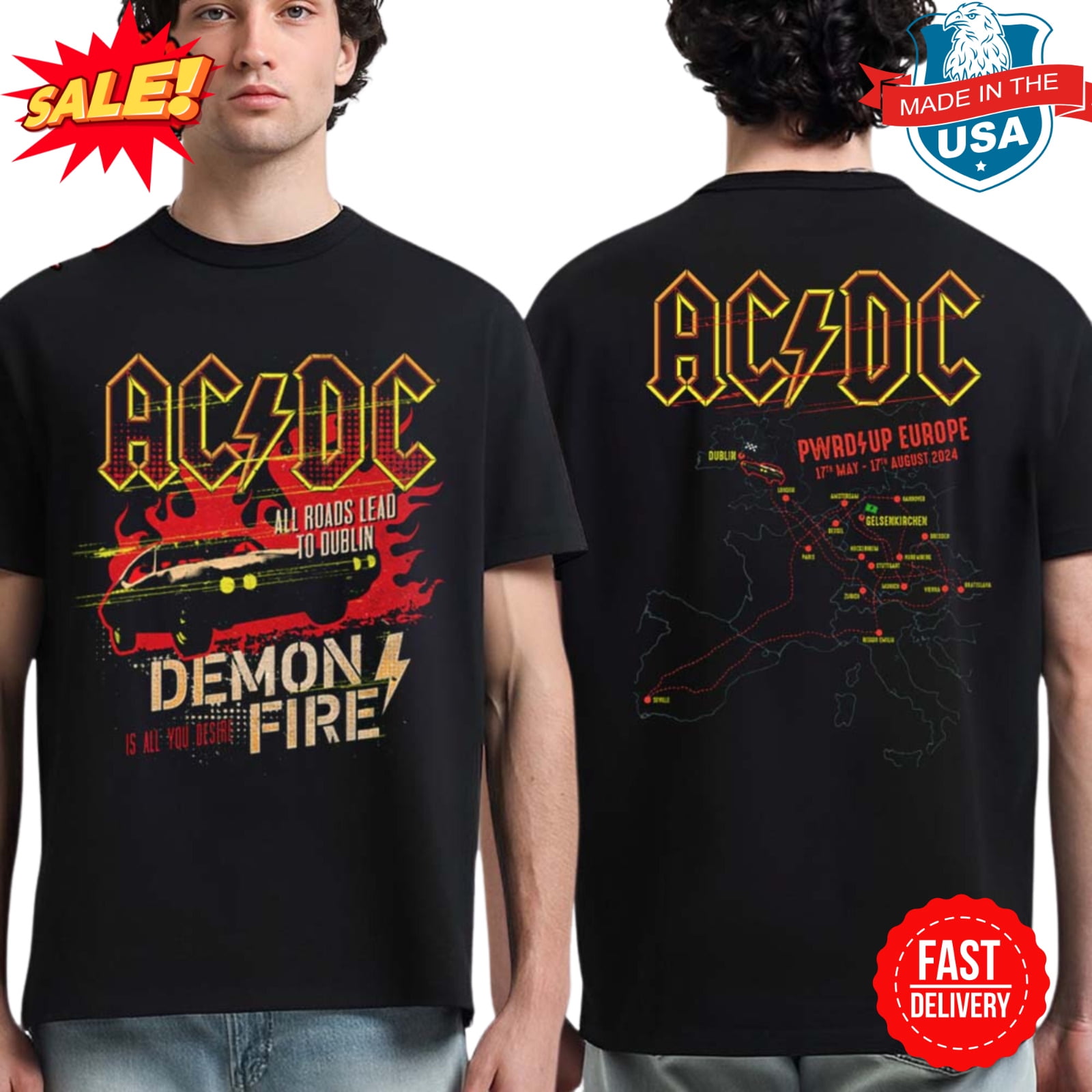 AC DC Dublin 2024 Event All Roads Lead To Dublin Demon Fire T shirt