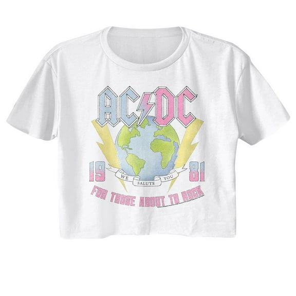 AC/DC Earth For Those About To Rock White Women's Festival Cali Crop Top T-Shirt