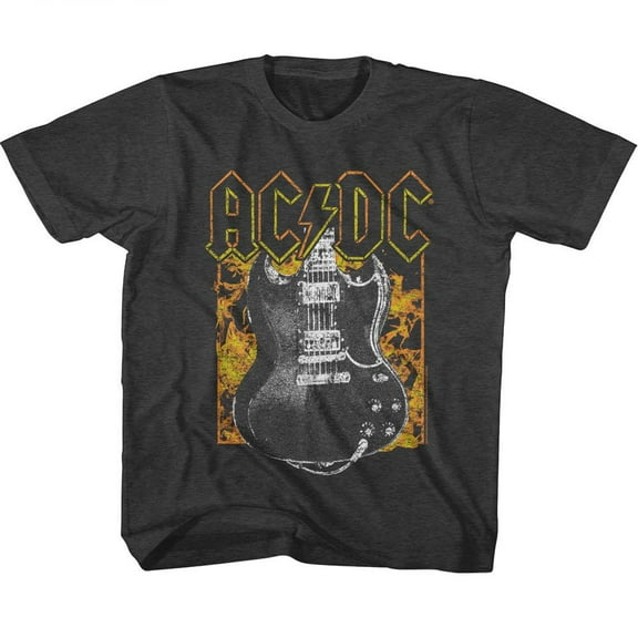 AC/DC Fire And Guitar Vintage Smoke Youth T-Shirt