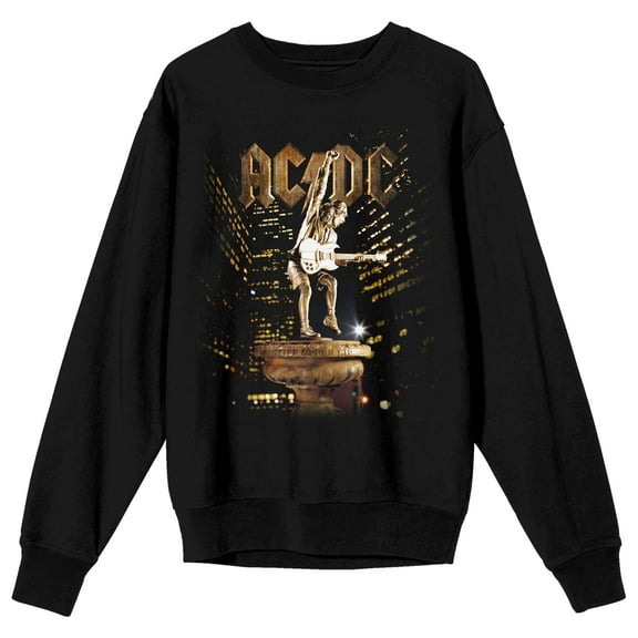 AC/DC Gold Poster Art Adult Black Crew Neck Sweatshirt-Medium