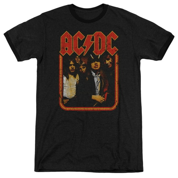 AC/DC Group Distressed Adult Ringer T-Shirt Black
