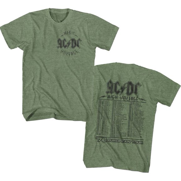 AC/DC HV 76 Tour Military Green Heather Adult T-Shirt