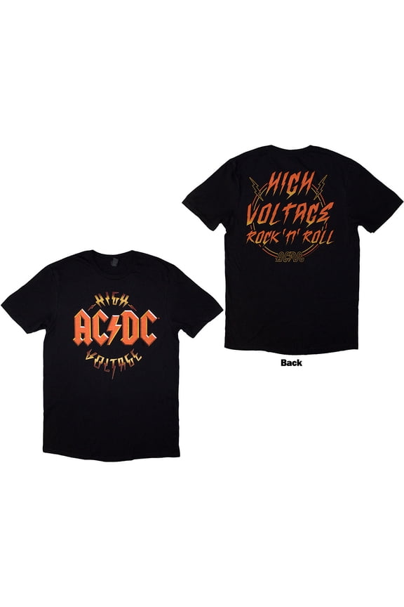 AC/DC Unisex T-Shirt High Voltage RnR (Black) (Back Print)