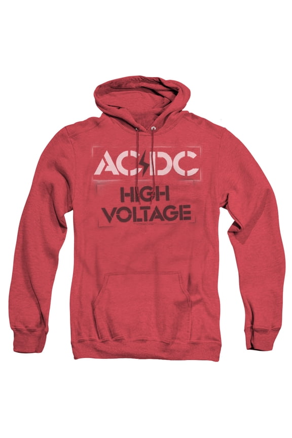 AC/DC High Voltage Stencil Adult Heather Pullover Hoodie Sweatshirt Red