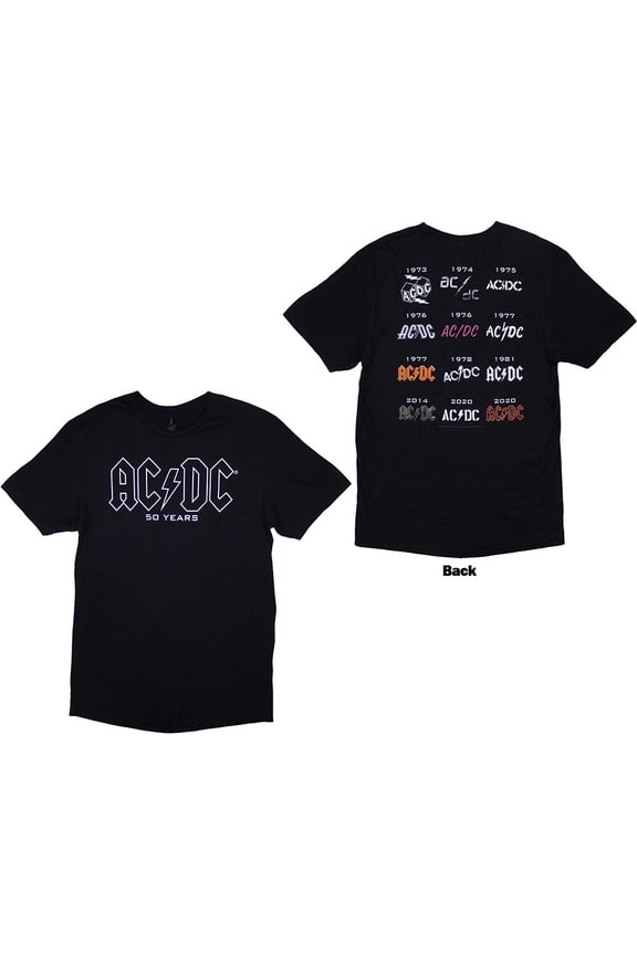 AC/DC Unisex T-Shirt History Logo (Black) (Back Print)