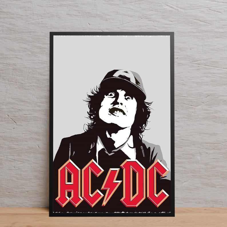 AC/DC Iconic Rock Band Portrait Wall Art Minimal Black White Music ...