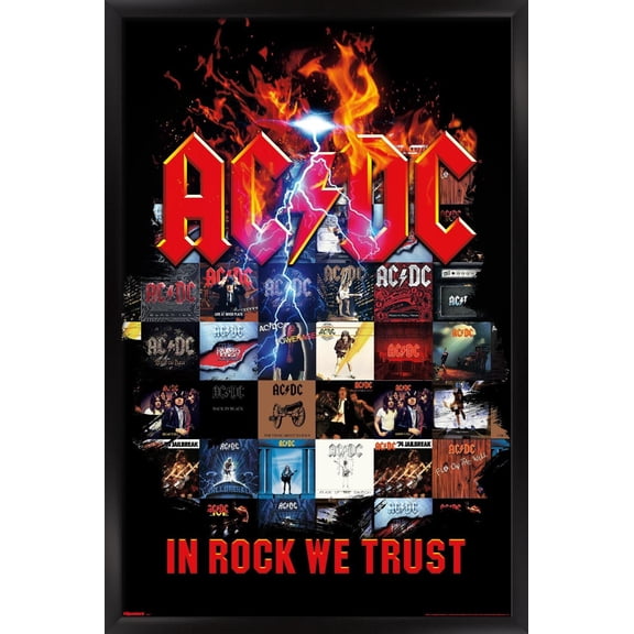 AC/DC - In Rock We Trust Collage Wall Poster, 14.725" x 22.375" Framed