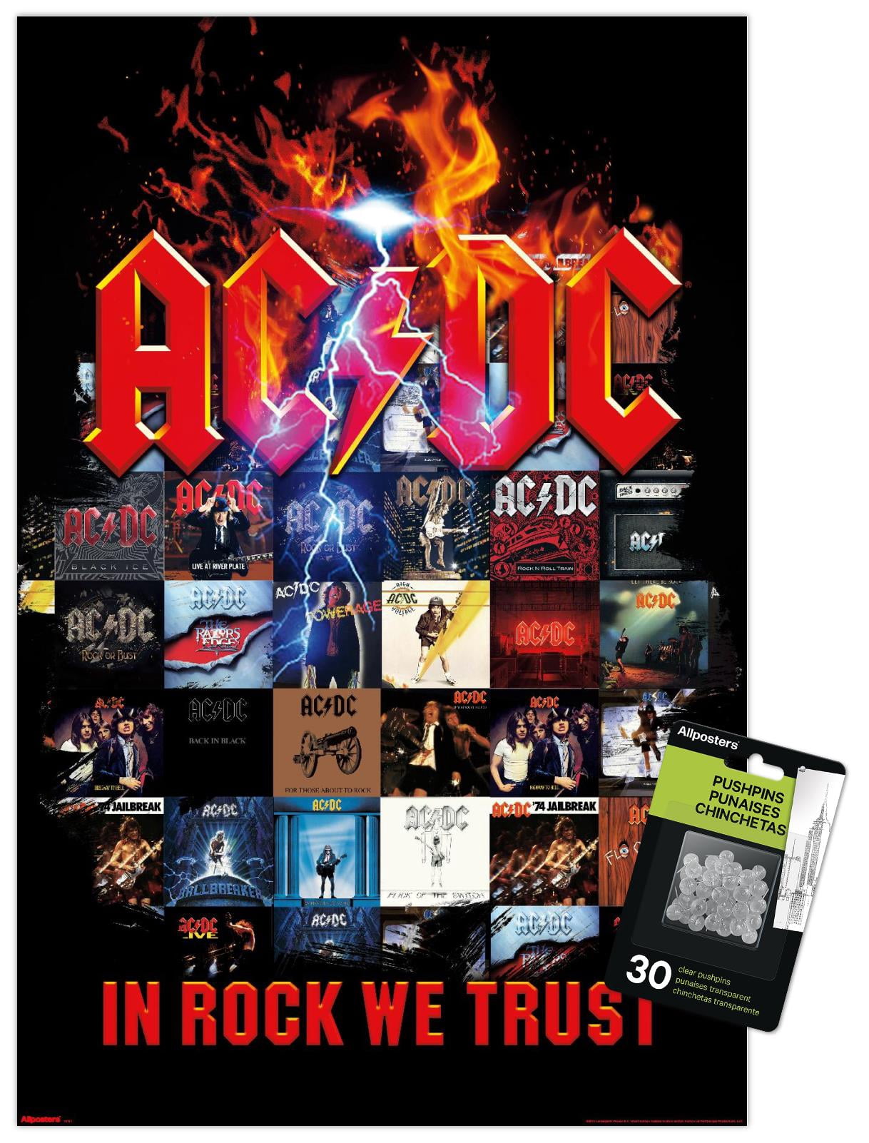 AC/DC - In Rock We Trust Collage Wall Poster with Push Pins, 14.725