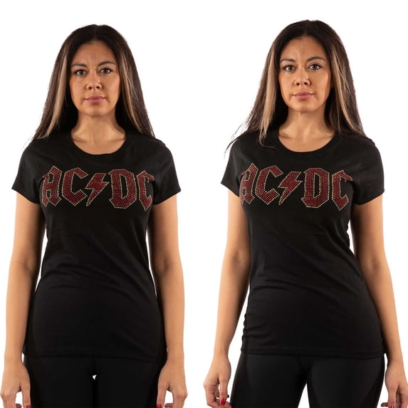 AC/DC Ladies Embellished T-Shirt: Full Colour Logo (Small)