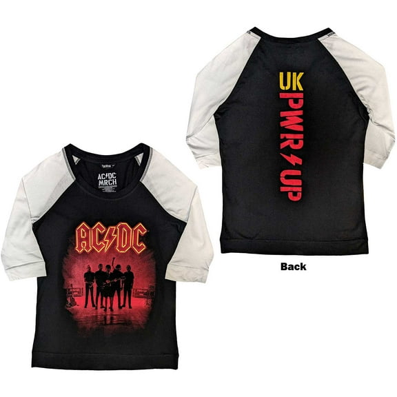 AC/DC Ladies Raglan T-Shirt: PWR-UP UK (Back Print) (X-Small)