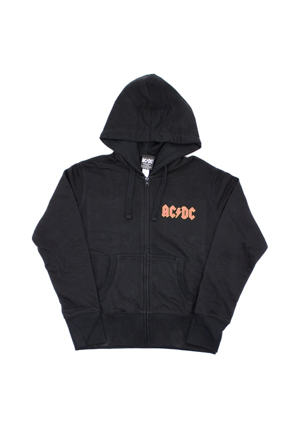 AC/DC Ladies Zipped Hoodie: Logo (Back Print) (Large)