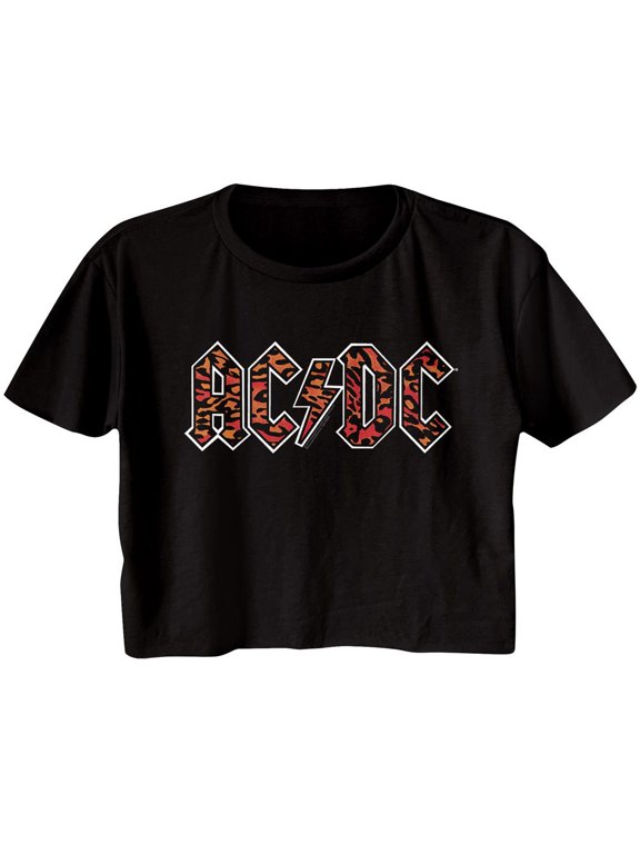 AC/DC Leopard Print Black Junior Women's Festival Cali Cropped T-Shirt