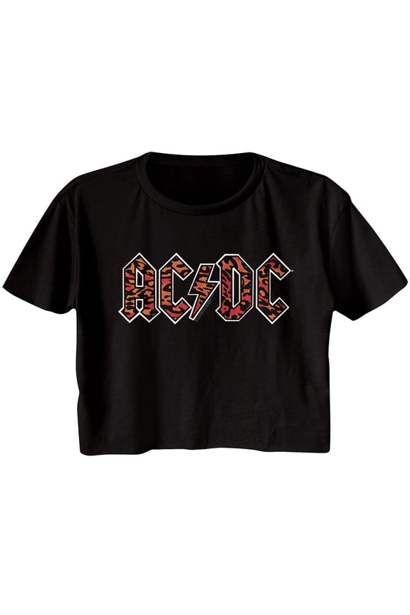 AC/DC Leopard Print Black Junior Women's Festival Cali Cropped T-Shirt