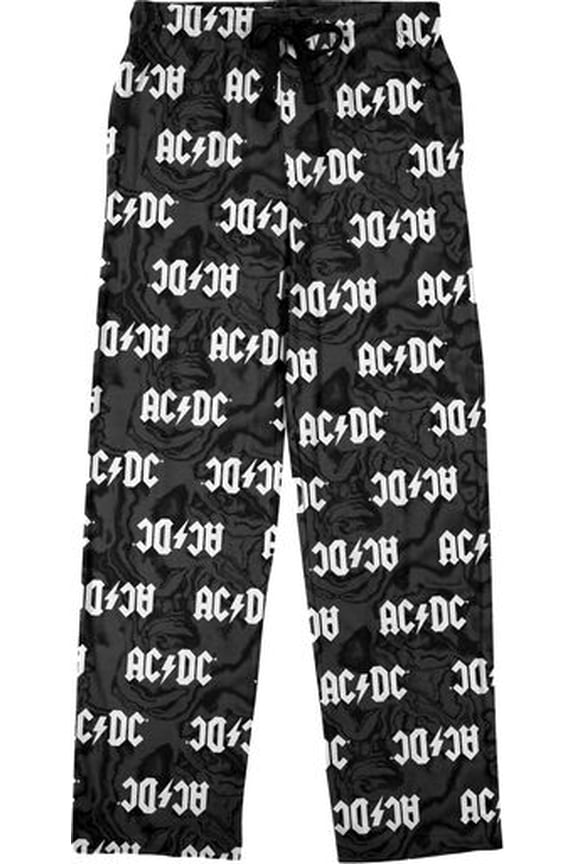 AC/DC Lightning Bolt Logo All-Over Print Men's Black Sleep Pajama Pants -Small