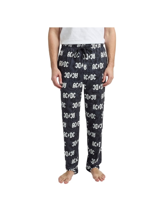 AC/DC Lightning Bolt Logo All-Over Print Men's Black Sleep Pajama Pants -XL