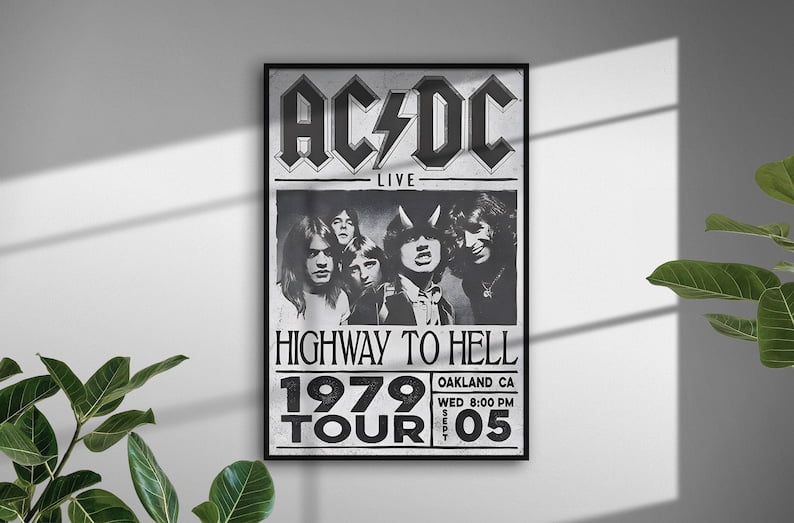 AC/DC Live Highway to Hell 1979 Tour Vintage Concert Wall Art Size ...