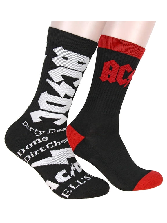 AC/DC Logo Athletic Crew Socks 2 Pair Pack For Men