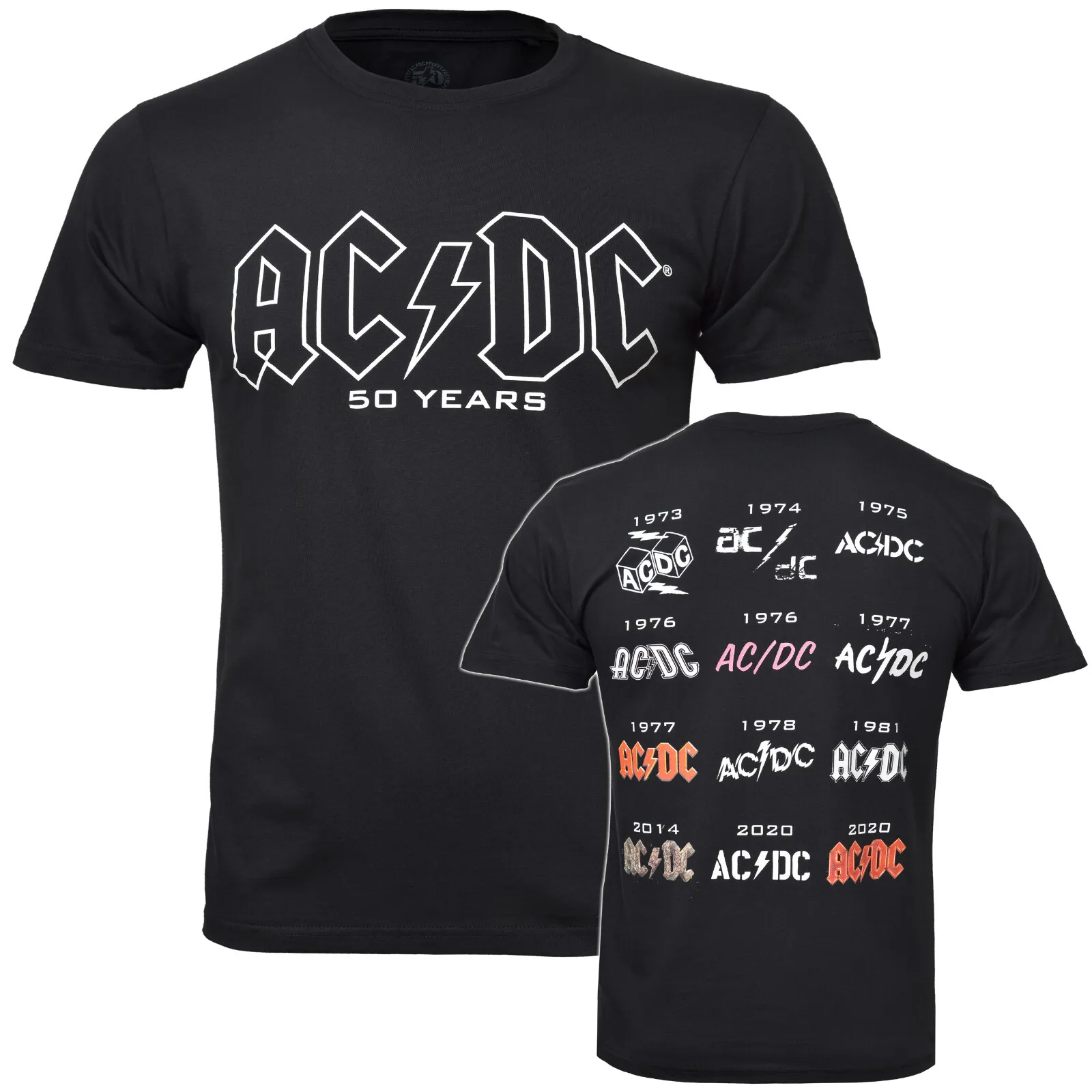 AC DC Logo History T Shirt Official 50 Th Anniversary Fifty Years Rock ...