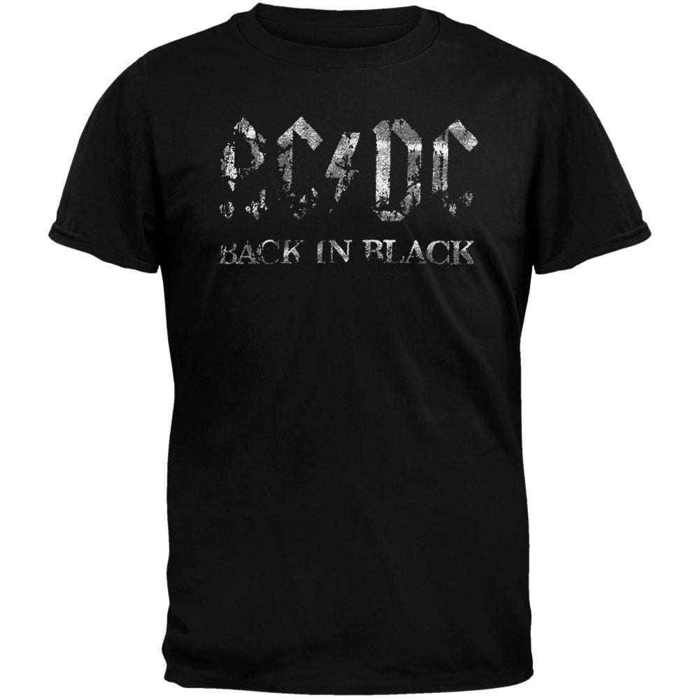 AC/DC Officially Licensed Back In Black Distressed Silver Foil Logo Men ...