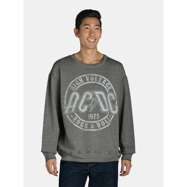 AC/DC Men's & Big Men's Burnout Crewneck Fleece Sweatshirt with Long ...