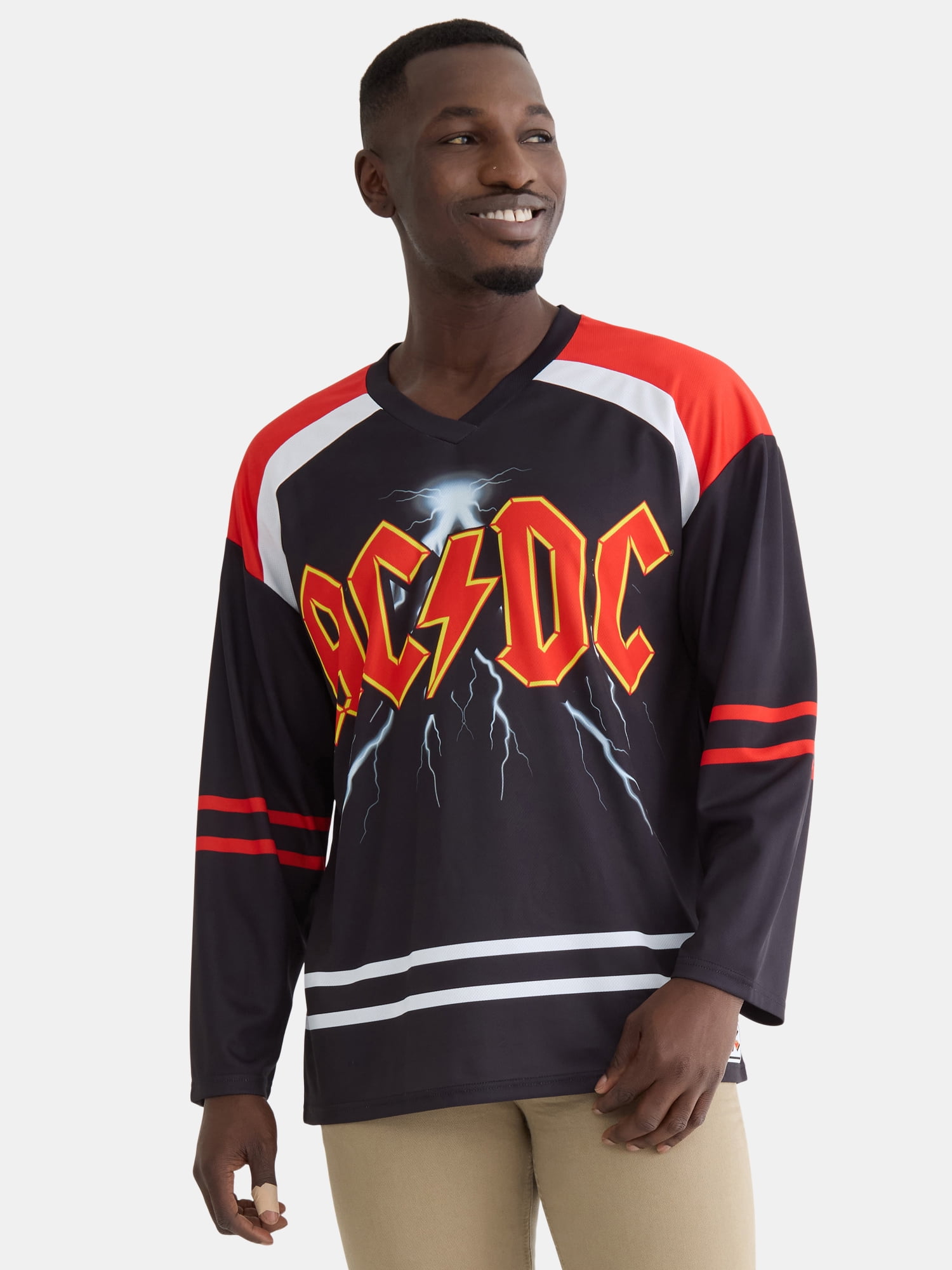 AC/DC Men's & Big Men's Graphic Hockey Jersey with Long Sleeves, Sizes